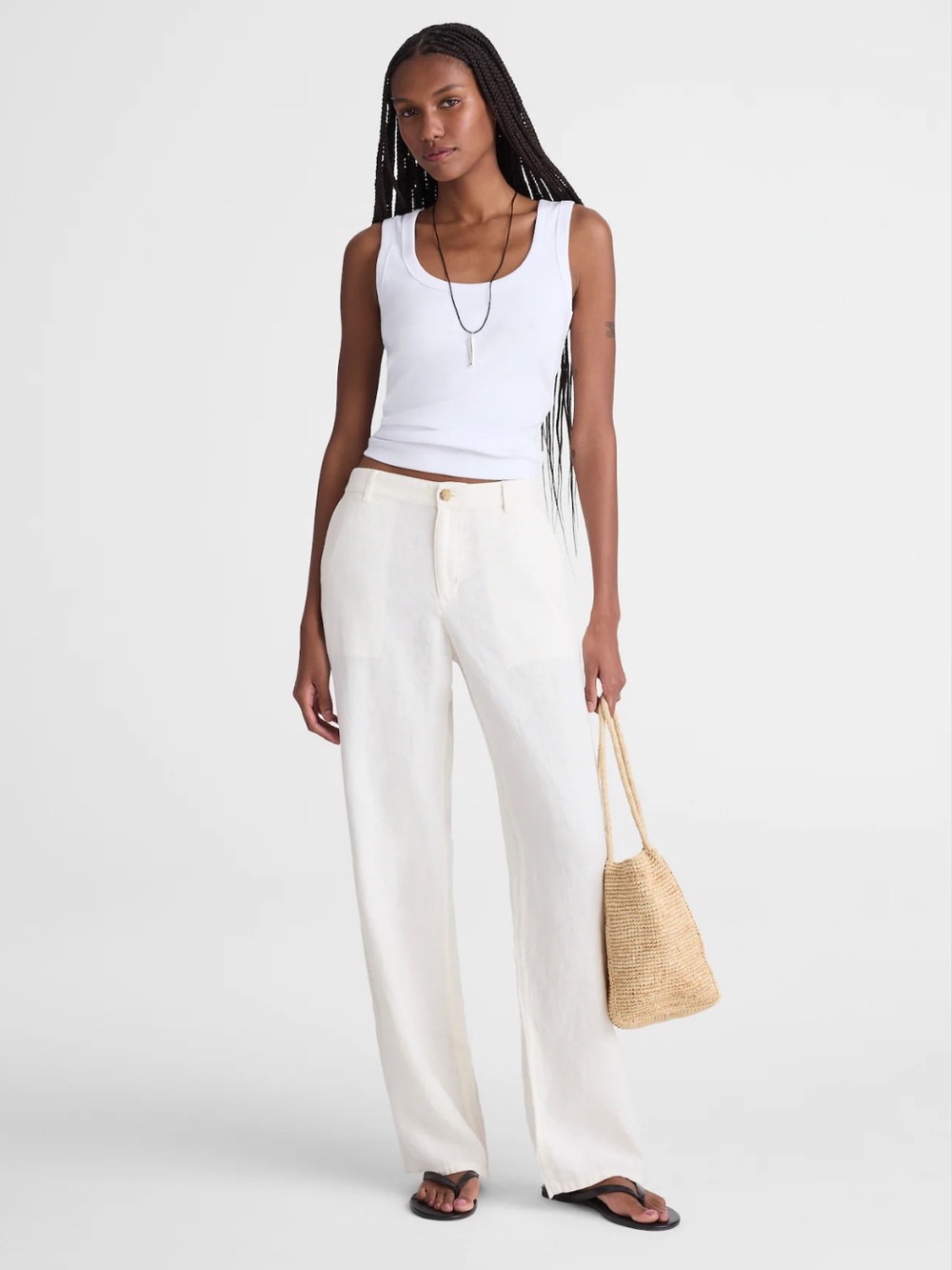 Madewell The Tall Zoe Relaxed Straight Pant 100% Linen Tall Ivory NWT $118 Sz 14